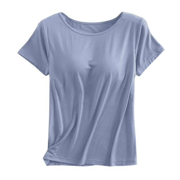 Women's Short Sleeve T-Shirt with Built-In Bra Support Comfortable Semi Sleeve Vest Top for Casual Wear
