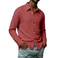 thumbnail image 2 of Zivyakyro Waffle Men Shirts Fall Button down Casual Long Sleeve Shirt Loose Collared Solid Red M, 2 of 7