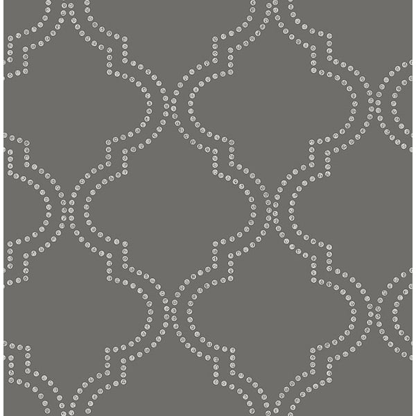 Brewster Tetra Charcoal Silver Dots Quatrefoil Designer Gray Wallpaper 21801 Brewster Tetra Charcoal Silver Dots Quatrefoil Designer Gray Wallpaper 21801