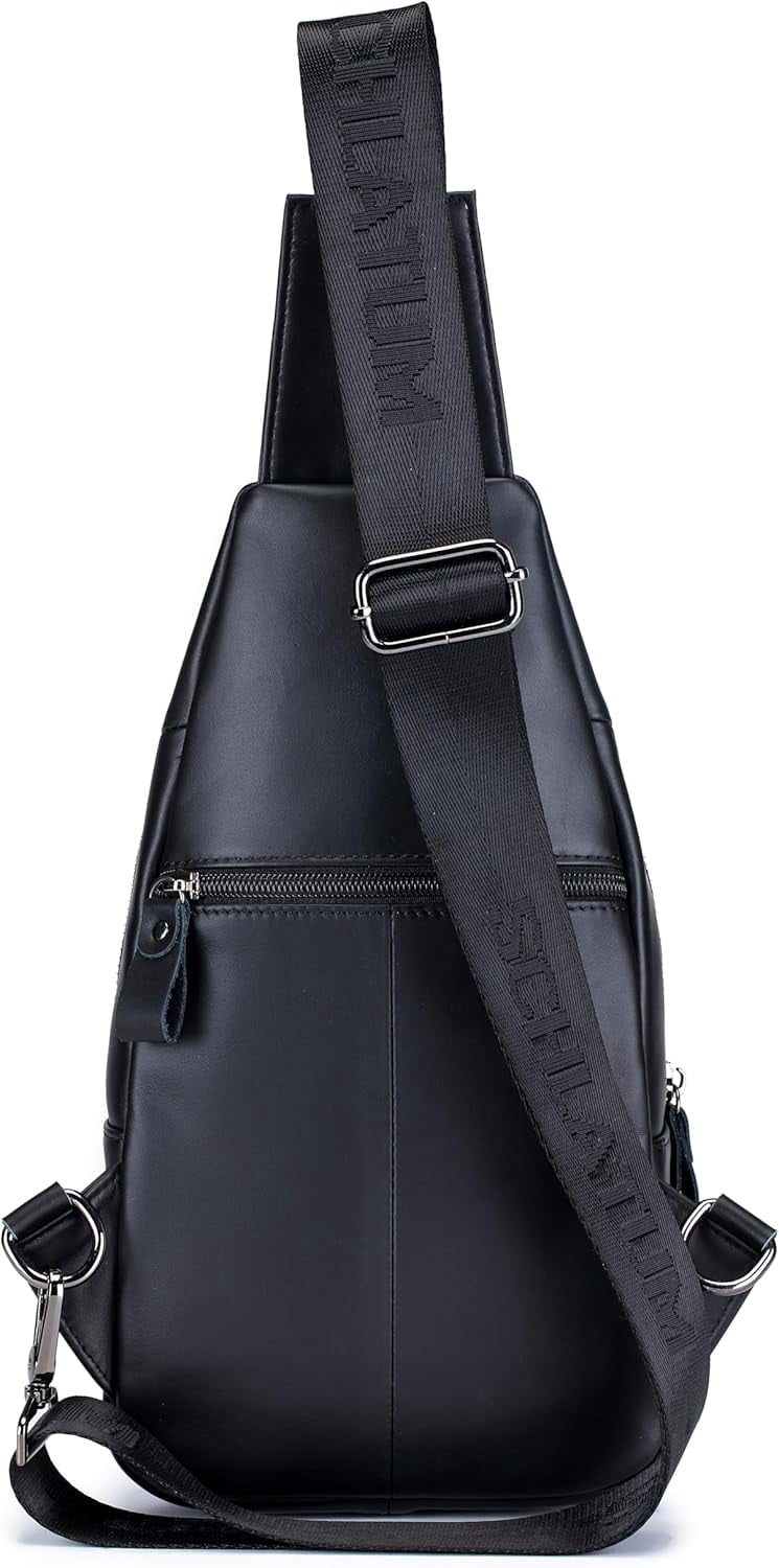 SCHLATUM Genuine Leather Crossbody Sling Bag for Men, Black