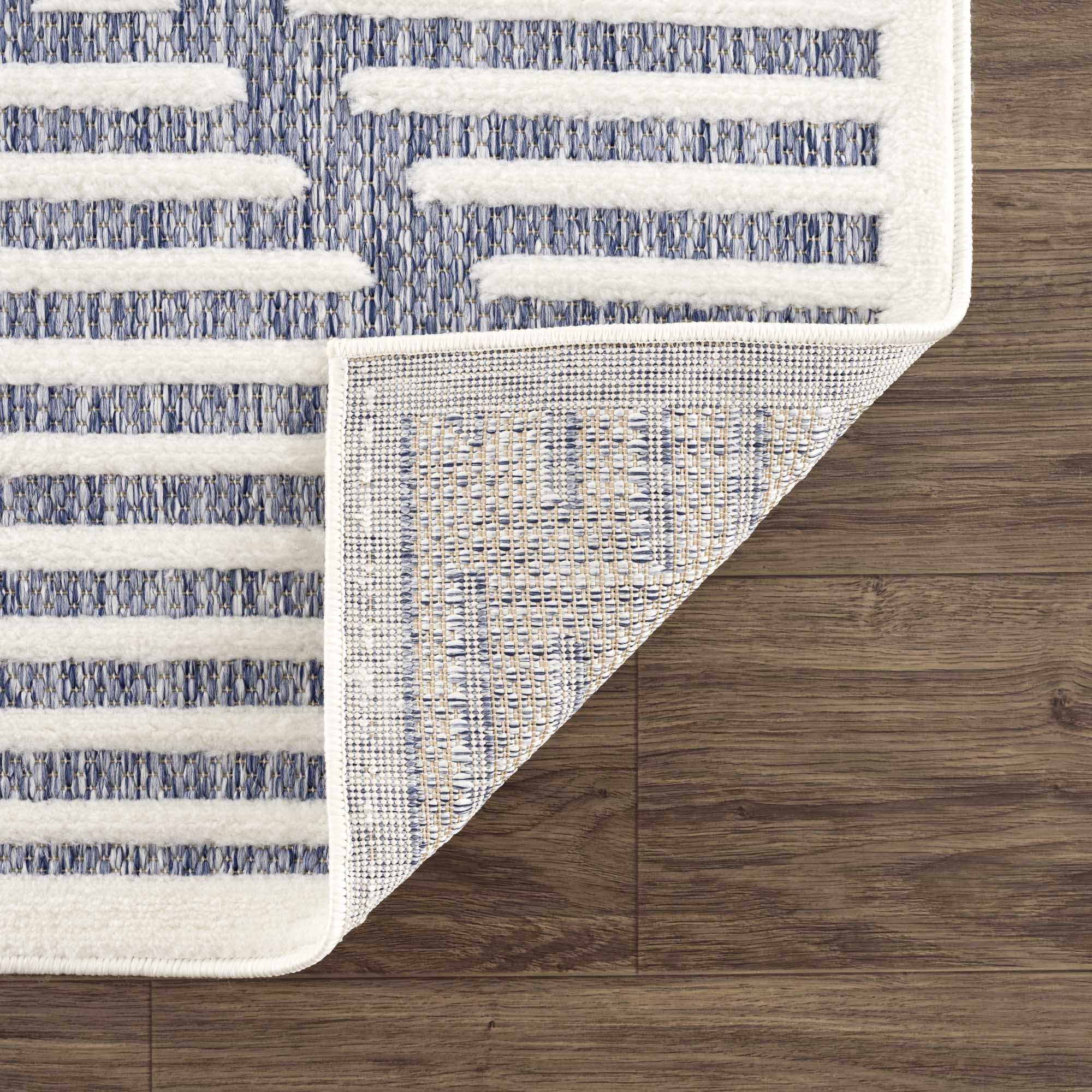 Hauteloom Anah Moroccan Geometric Area Rug - Outdoor Safe - Striped Diamond Performance Carpet for Porch, Patio, Living Room - High Traffic Rug - Blue and White - 7'10" x 10' (8x10 Area Rug)