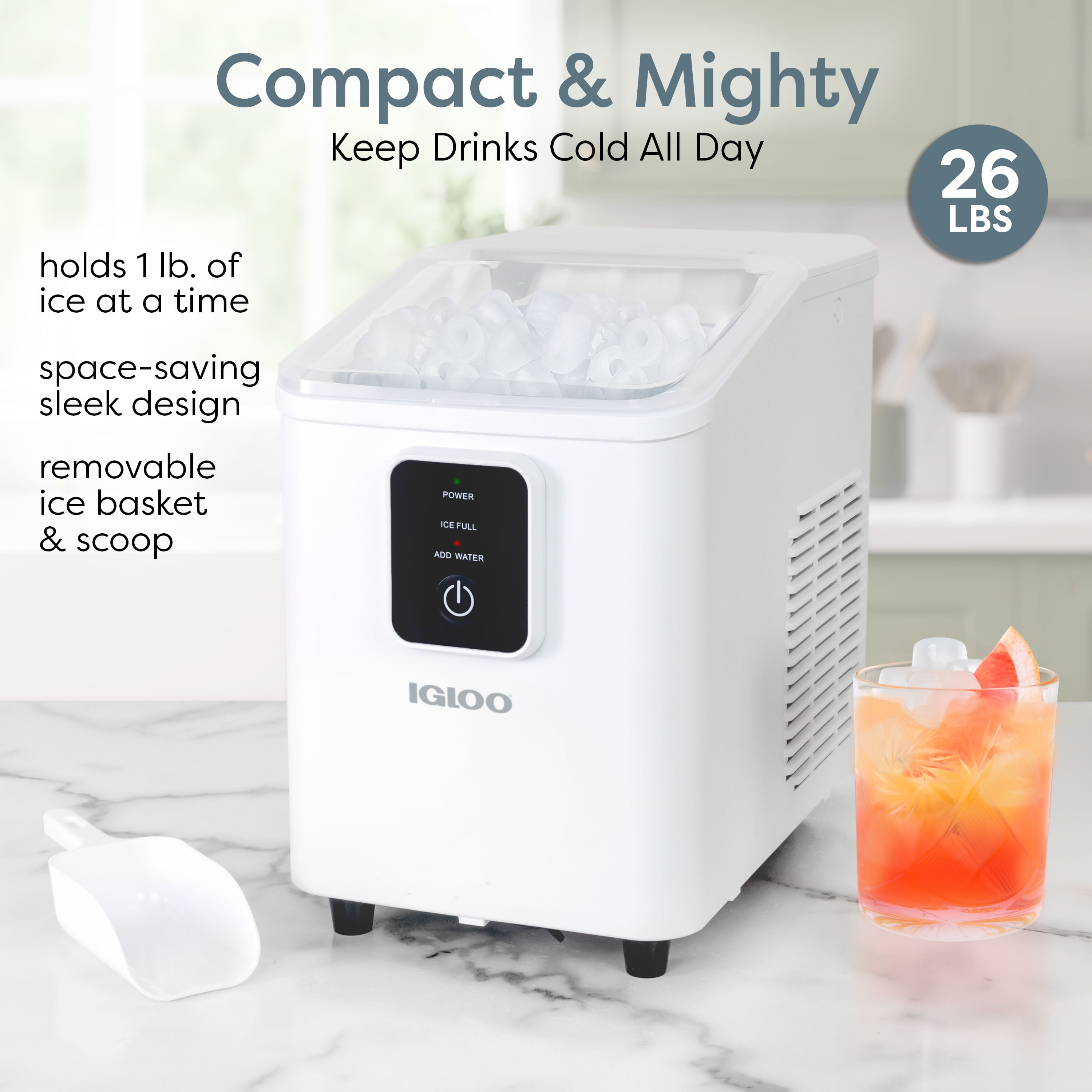 Igloo Countertop Ice Maker, Automatic Self-Cleaning Ice Maker Machine with Ice Basket and Scoop, White