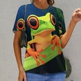thumbnail image 3 of Frog on Leaf Print Womens Tops Women's Fashion Casual Short Sleeve Flower Print Round Neck Pullover Top Blouse, 3 of 7