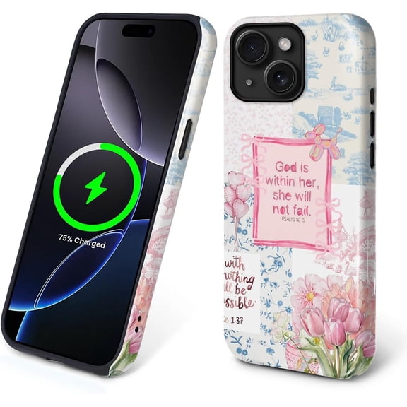 Magnetic Phone Case for iPhone 14 Plus, Compatible with MagSafe, Durable 2 Layers Full Covered Shockproof Protective Cover-Flower Bible Pattern