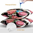 thumbnail image 4 of Throw Pillow Covers 16x16 Inch Set of 2, Pink Flower Waterproof Outdoor Pillow Covers, Black White Stripesvintage Floral Decorative Cushion Pillowcases for Couch, Sofa, Bed, Garden, Patio, 4 of 9