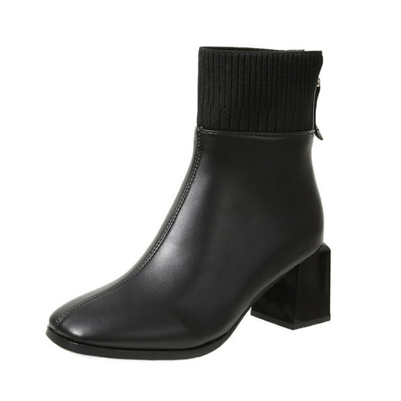 Black Women Boots With Chunky Heel And Rear Zipper For A Snug Fit And Stylish Winter Look