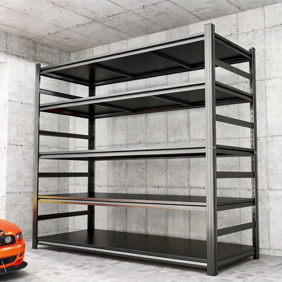 88"H Garage Shelving Heavy Duty Garage Storage Shelves Metal Shelving Unit 5 Tier Adjustable Industrial Utility Shelf 3000LBS Organization Rack for Warehouse Storage,48" W x 24" D,Black