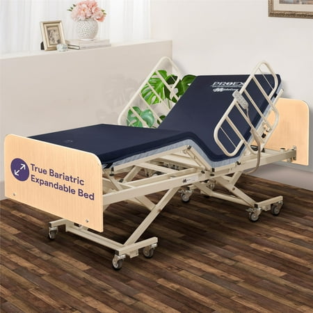 True Bariatric Full Electric Adjustable Hospital Bed Ultra Low 9"-25" Height, Ultra Wide 36-42-48 Width, 80-88 750lbs