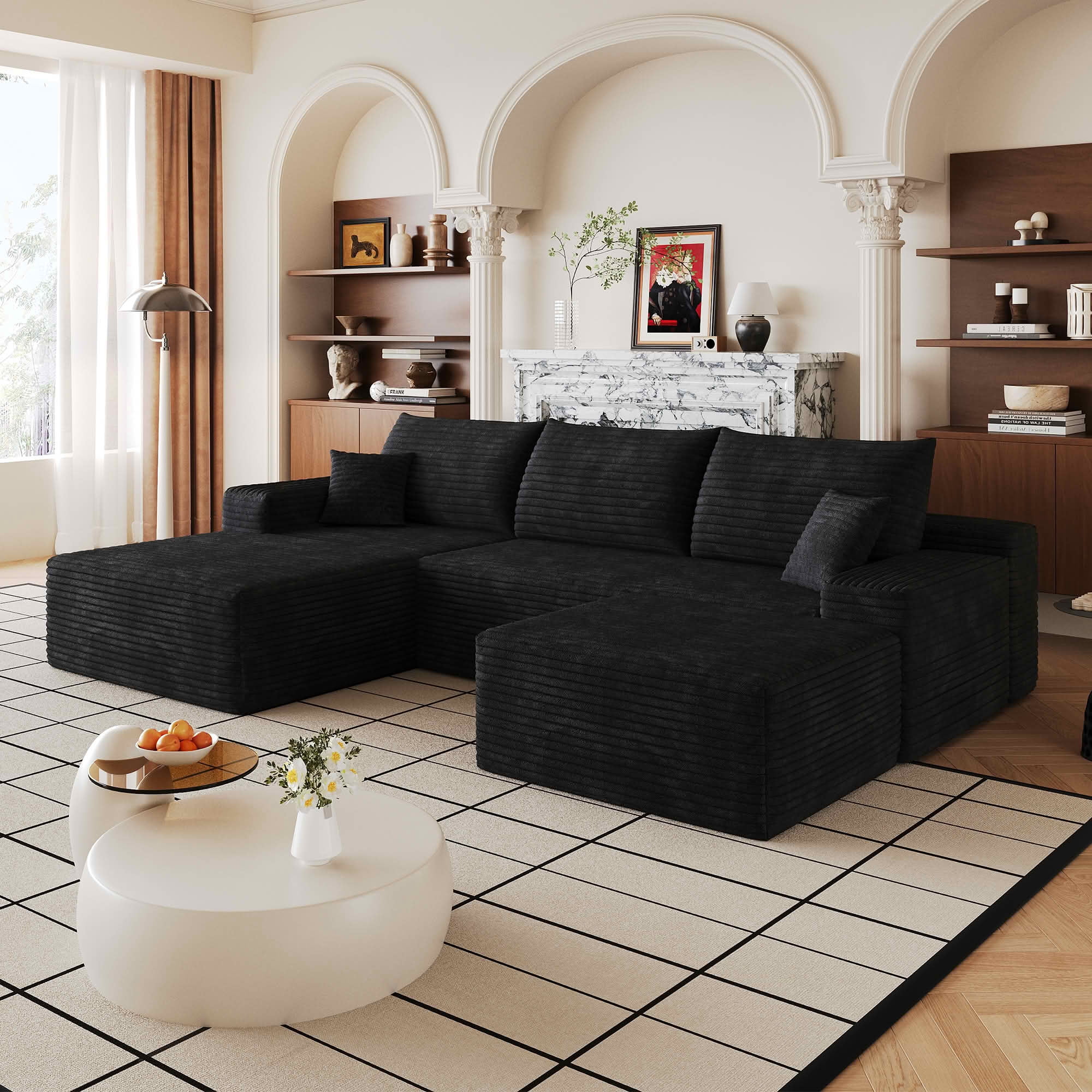 MAYEERTY 107 Inch L‑Shape Cloud Sectional Couch with Chaise, Modern Modular Deep‑Seat Sofa, Plush Corduroy Upholstered Couch, No Assembly Required for Living Room Bedroom Apartment