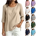 thumbnail image 1 of Neewe Women's Casual 3/4 Sleeve T-Shirts Plain Round Neck Tunic Tops Basic Tees Blouses Loose Fit Pullover, 1 of 8