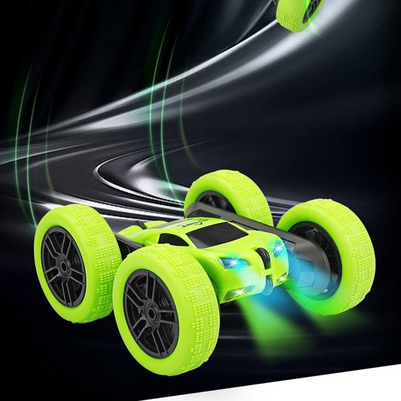 WLOELOEW Green Double-Sided Stunt Remote Control Car 360-Degree Tumbling Stagger Arm Car Lights Drift Off-Road Car Children'S Toy Car