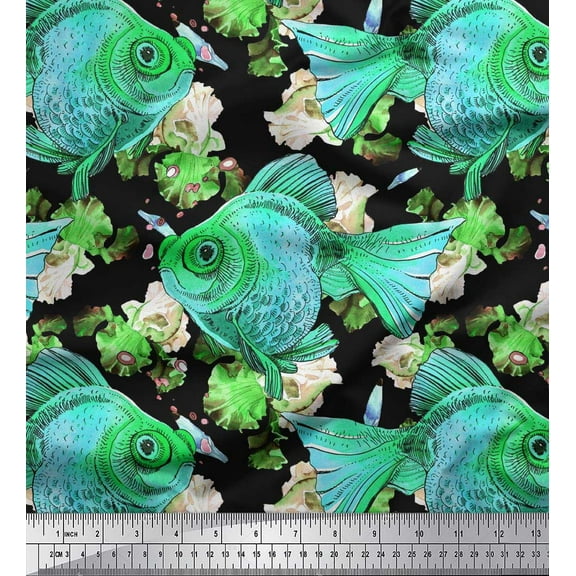 Soimoi Cotton Duck Fabric Fish Ocean Print Fabric by Yard 42 Inch Wide