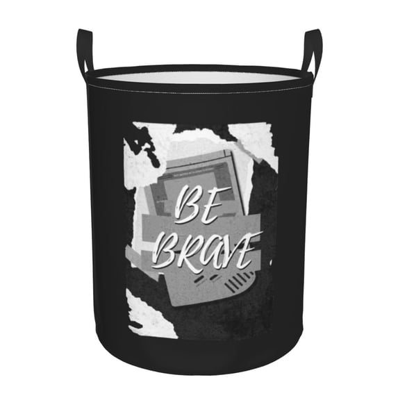 ZICANCN Laundry Basket Organizer, Be Brave Slogan Print Black Collapsible Hamper for Bathroom Bedroom Laundry Room, Small Size