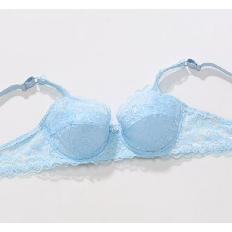Yesbay Women Lace Adjustable Bra Deep V Push Up Shaping Padded Brassiere  for Daily Wear,Light Blue 