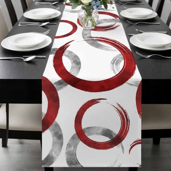 Red Grey Table Runner 72 Inches Long, Geometric Circle Modern Abstract Simple Art Kitchen Coffee Dining Table Decoration for Home Party Birthday Wedding Home Decor 14x72 Inches