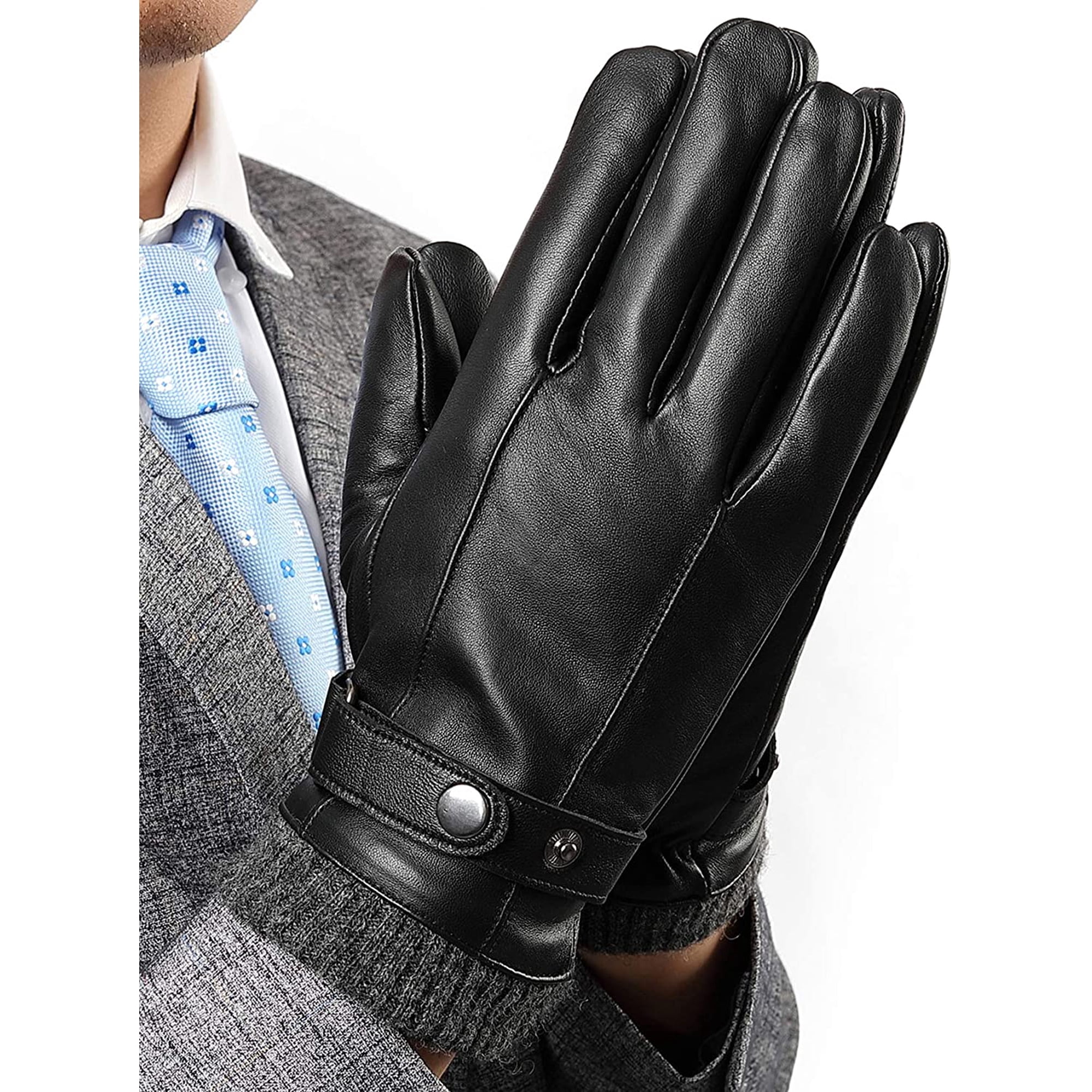 Gants Tactiles En Cuir D'agneau Avec Doublure Laine - Taille L - Neuf Avec étiquettes - Navaris