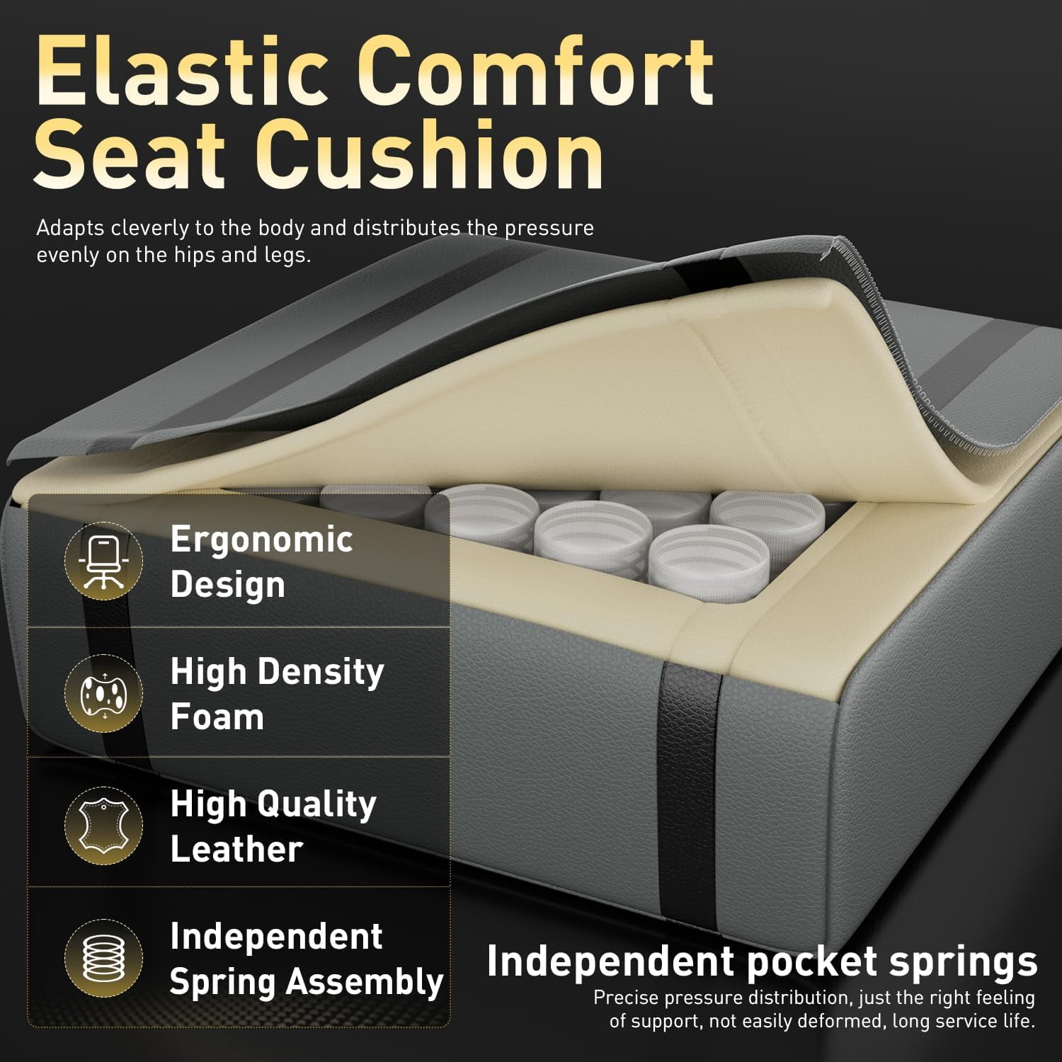 HLDIRECT Ergonomic High Back Gaming Chair with Pocket Spring Cushion, Game Chair with Footrest & Lumbar Massage, Gamer Chair, Computer Chair for Adults, Black & Gray