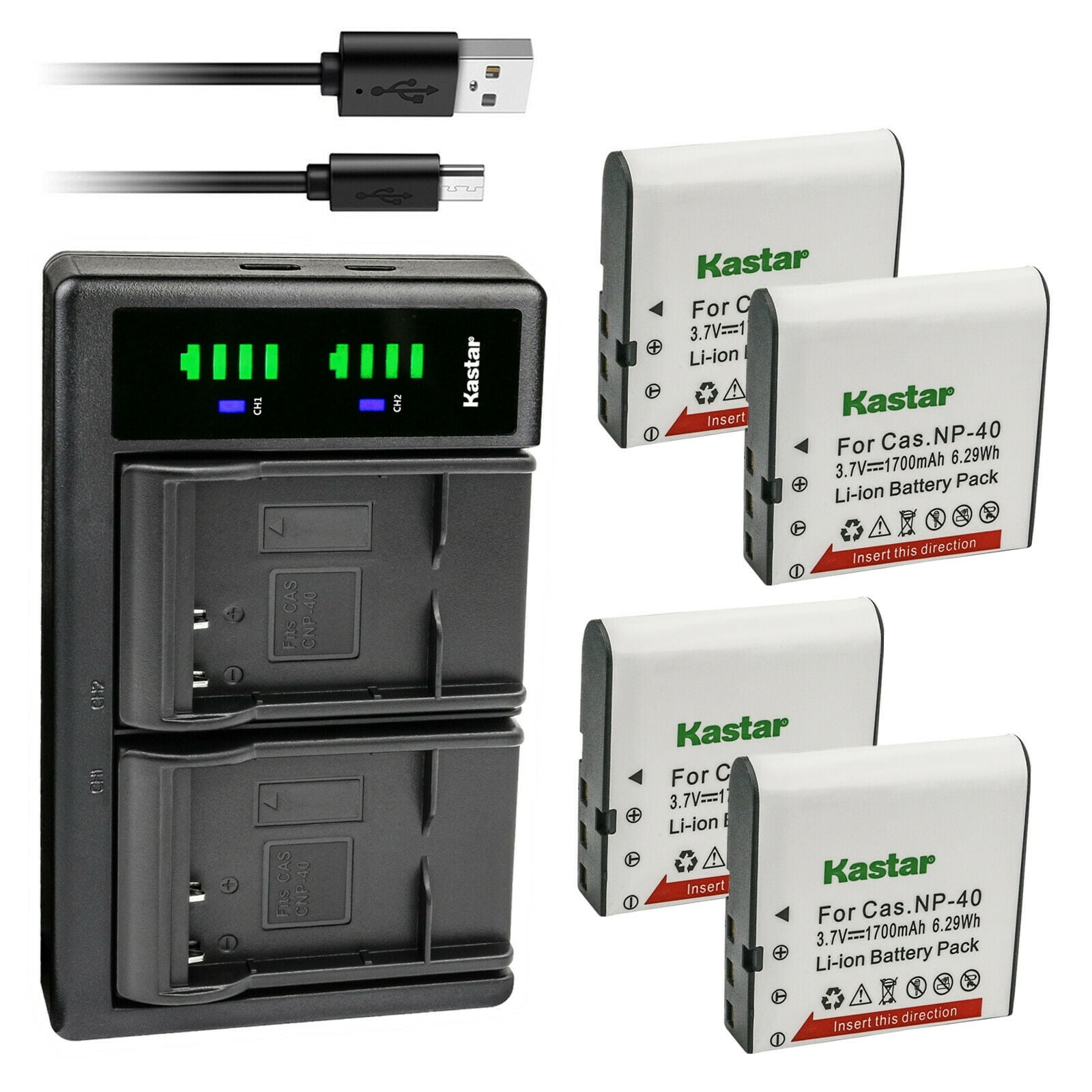 Kastar 4-Pack NP-40 Battery and LTD2 USB Charger Replacement for Minolta MN4K100Z 4K Ultra HD, Minolta MN4K30NV 4K Ultra HD / 30 MP, Minolta MN100HDZ 1080P HD Camcorder w/10x Optical Zoom Camcorder