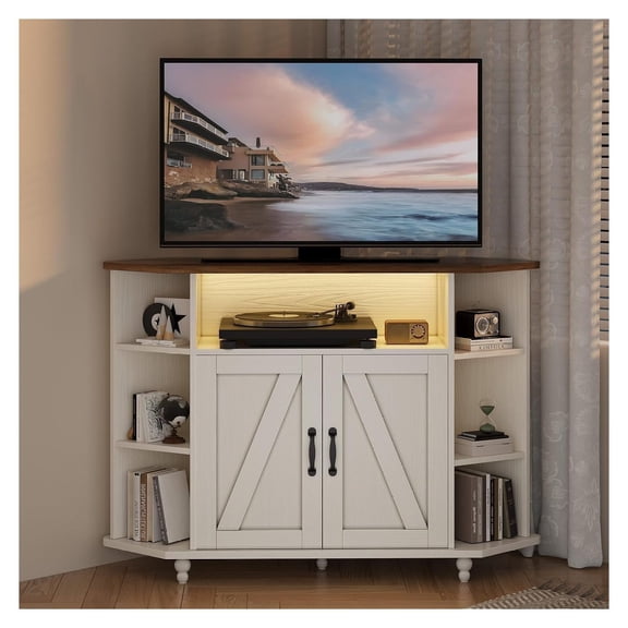 45" Corner TV Stand for 55-Inch TVs with Storage, White