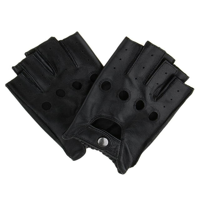 Dalazy Gants de Cyclisme Rétro en Cuir PU pour Hommes Sans Doigts L Bouton Noir
