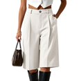 thumbnail image 6 of ManxiVoo Womens High Waist Pleated Shorts Loose Fit with Pockets Straight Casual Work Bottoms, 6 of 6