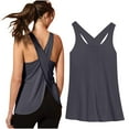thumbnail image 2 of Mlzmgr Yoga Tops for Women Scoop Neck Loose Back Crisscross Comfy Workout Gym Sleeveless Tops Tee, 2 of 4