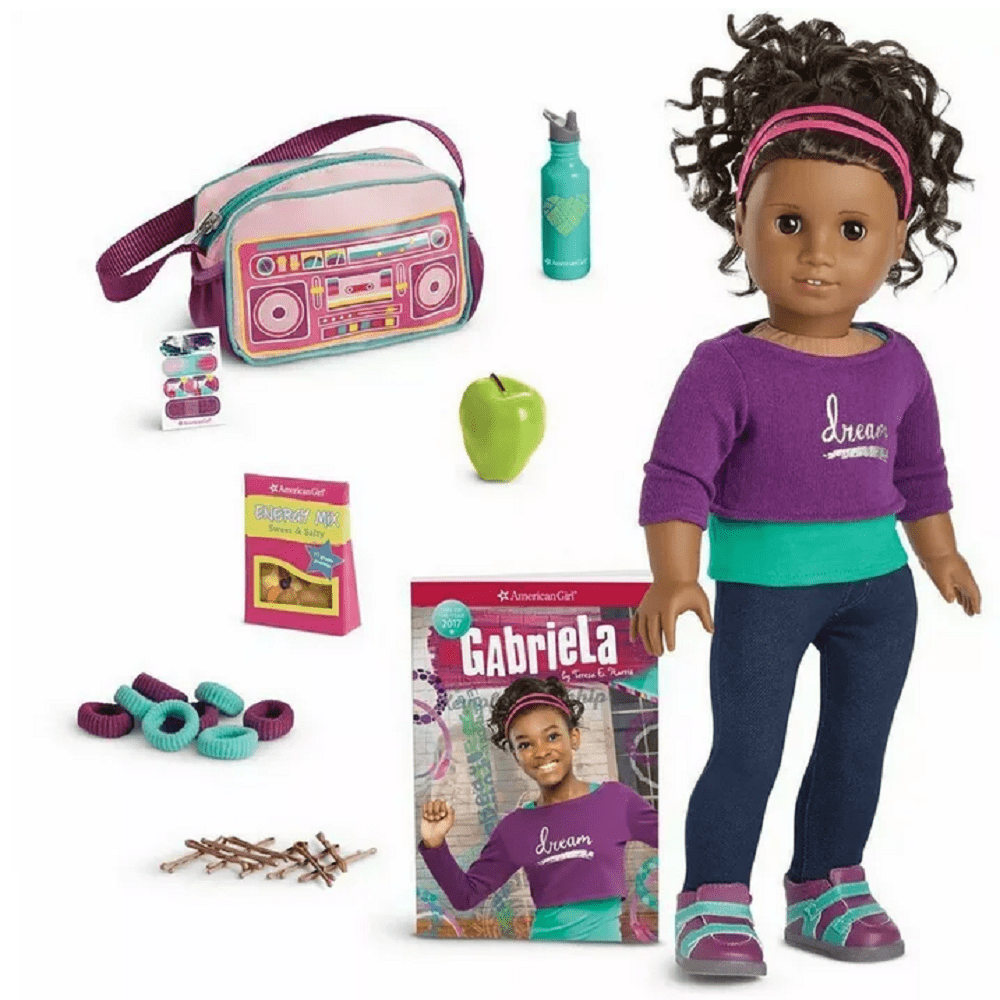American Girl Doll Gabriela Set 18" Doll and Book with Sparkly Sequins Outfit and Accessories