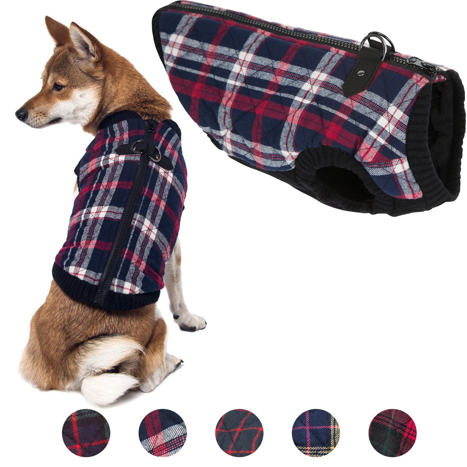 Gooby Fashion Dog Vest White Check, Medium Small Dog Sweater Bomber