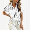thumbnail image 5 of Boho Patchwork Print Blouse for Women, V-Neck Short Sleeve Button Down Top with Puff Sleeves - Colorful Casual Summer Tunic Shirt for Vacation & Beach White S, 5 of 6