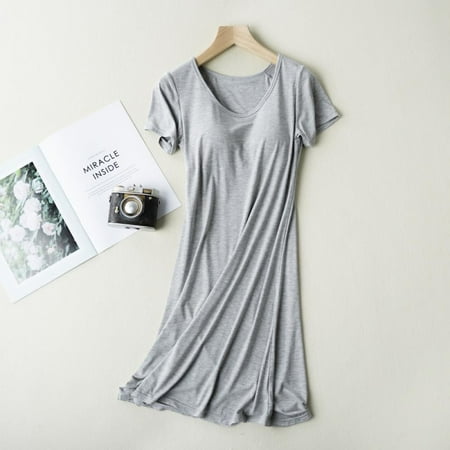 

Womens Sleepwear Short Sleeve Nightgown With Chest Pad Pajamas for Women Nightshirt M-XXL