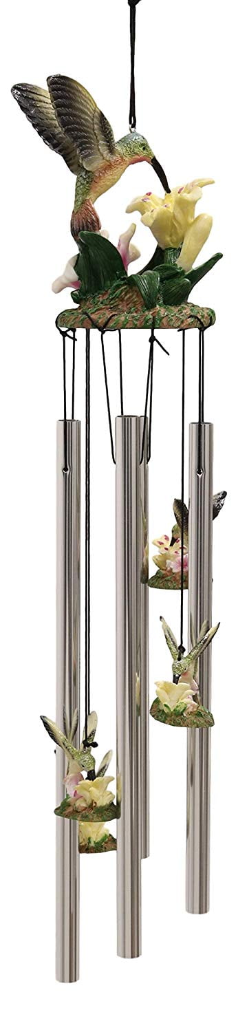 Ebros Beautiful Hummingbird with Nectarine Lily Flowers Wind Chime 21" L