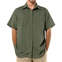 Lumtrix Men's Lightweight Short Sleeve Fishing Shirt Button Down Quick Dry Hiking Travel Shirt with Pocket Army Green XL