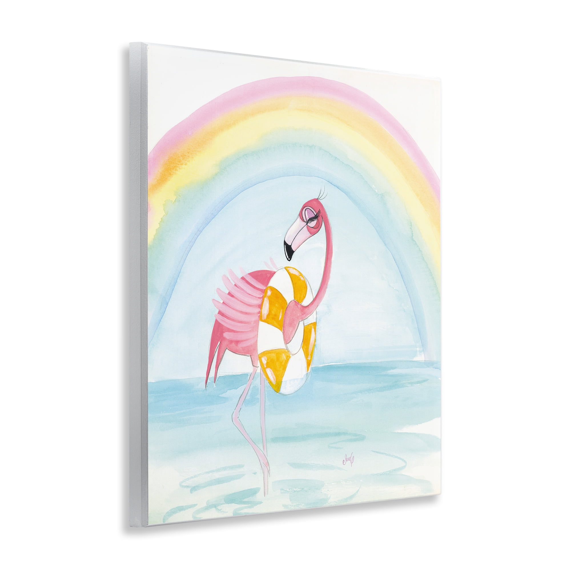 Stupell Industries Summer Beach Flamingo Coastal Painting Unframed Art Print Wall Art, 11 x 14