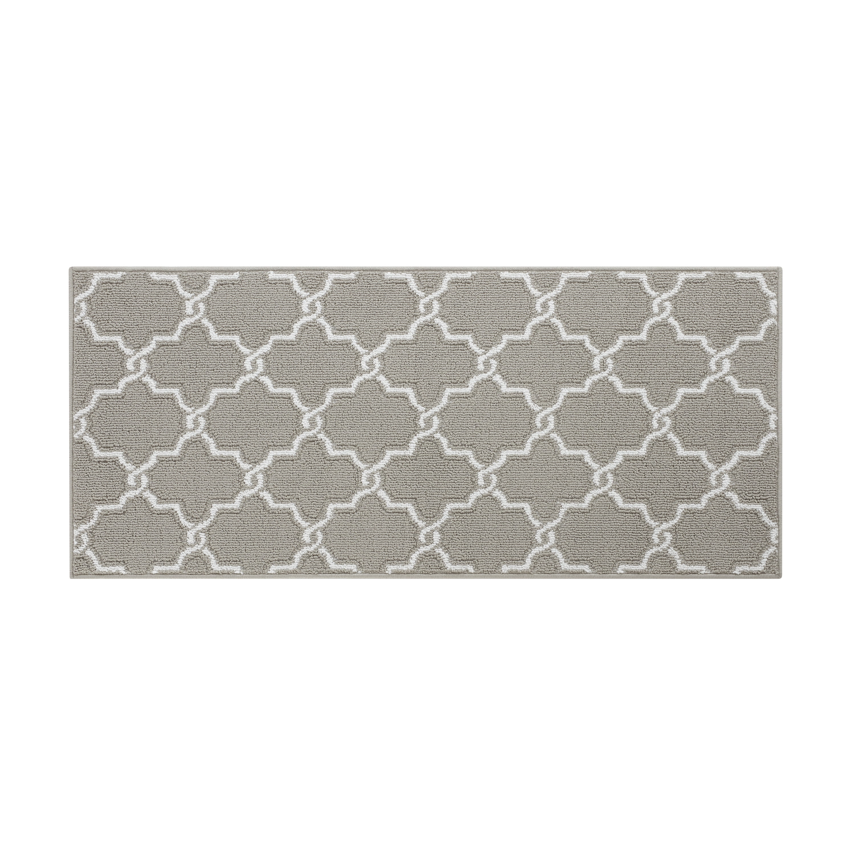 Washable Non-Slip Accent Rug, Geometric, Light Grey and White, 26" x 45"