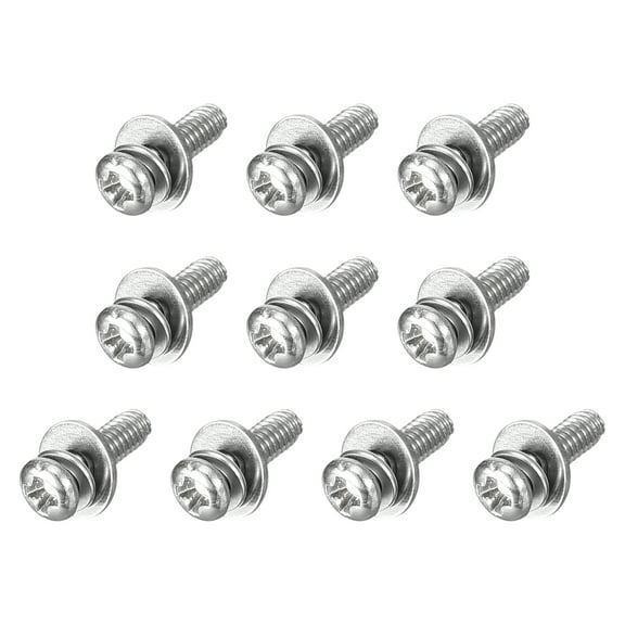 M2.5 x 8mm 304 Stainless Steel Phillips Pan Head Machine Screws Bolts Combine with Spring Washer and Plain Washers 10Pack