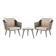 Linon Mercer Three Piece Metal and Wicker Outdoor Conversation Set in Brown