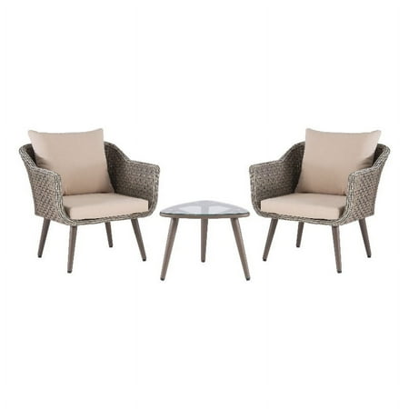 Linon Mercer Three Piece Metal and Wicker Outdoor Conversation Set in Brown