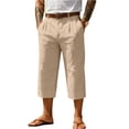 thumbnail image 2 of Men's Shorts Casual Cotton Linen Button Elastic Waist Summer Beach Golf Shorts with Pockets Beige M, 2 of 4
