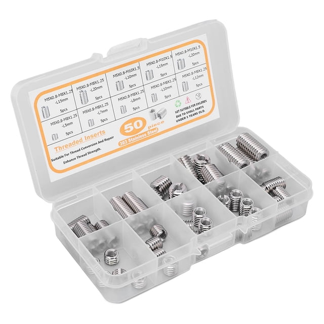 Écrou de Réparation de Fil, Inserts Filetés en Acier Inoxydable 50Pcs Fixation Antirouille Haute Dureté avec Boîte de Stockage pour Extension