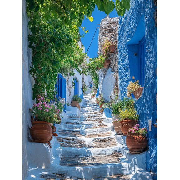 Greek Island Stone Steps Canvas Print/Wall Art， Perfect for Living Room， Bedroom， Kitchen， Hallway， and Office Decor.