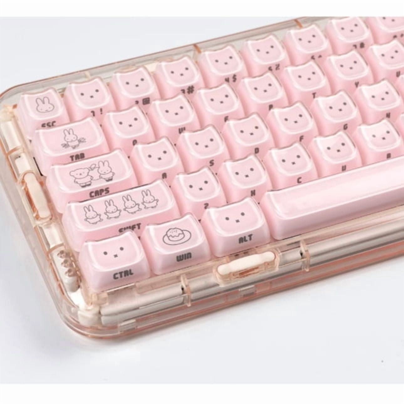 ForMiffy Bunny Crystal Jelly Side Printed Keycaps, MAO Profile Ceramic Feel PBT Keycap Set for Magnetic Switch Keyboard