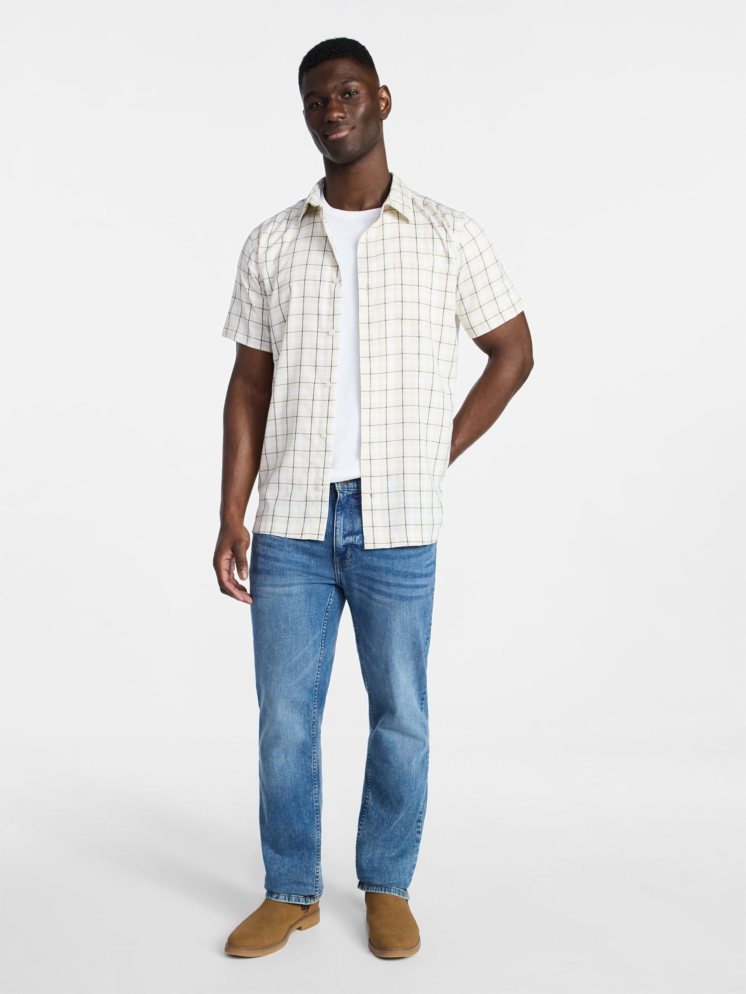 George Men's & Big Men's Regular Fit Microfiber Button-Up Shirt with Short Sleeves, Sizes XS-5XL