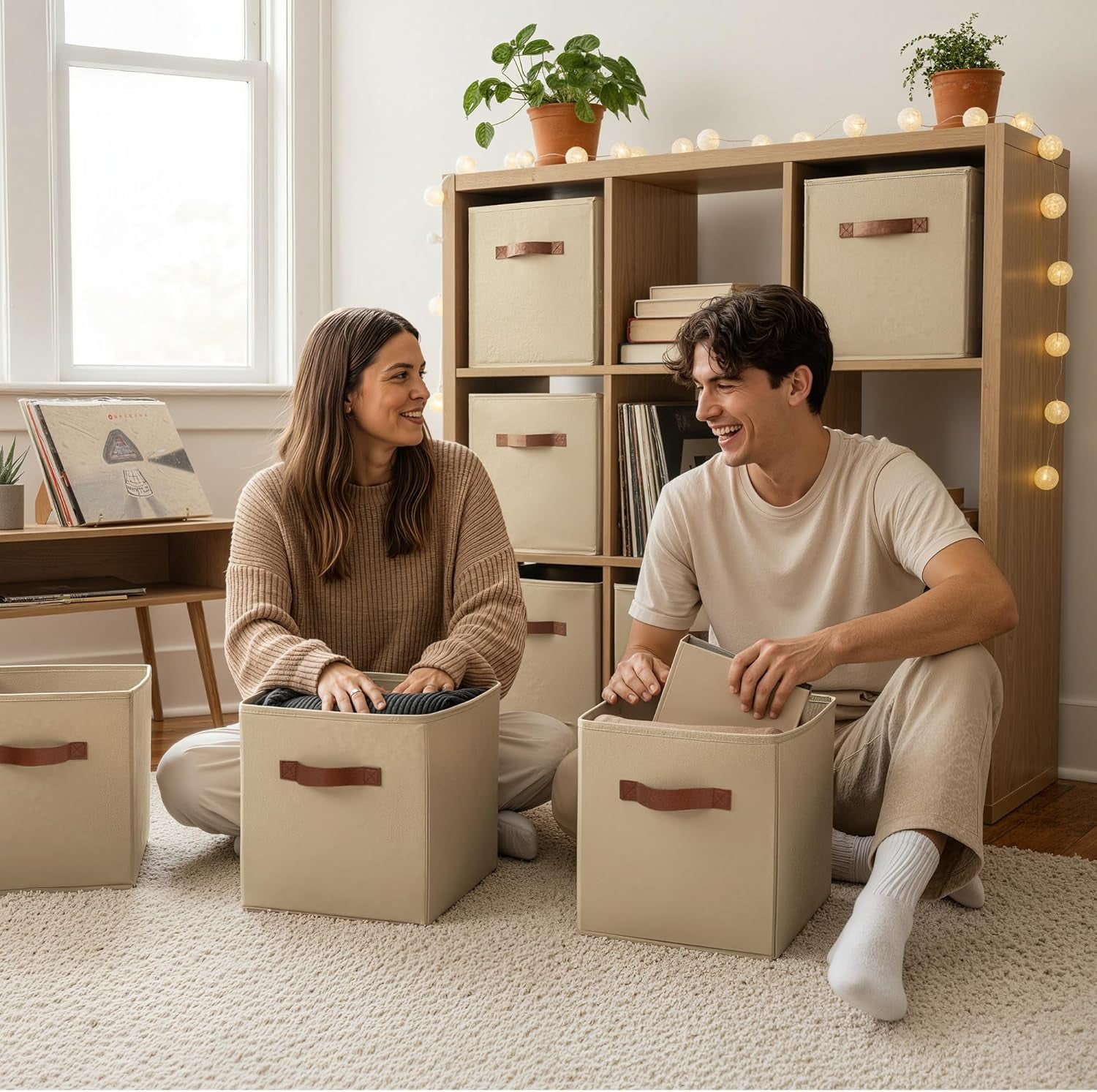GRANNY SAYS Storage Cube Organizer, 11 Inch Cube Storage Bins, Fabric Storage Bins for Cube Shelf & Closet, 6-Pack, Khaki