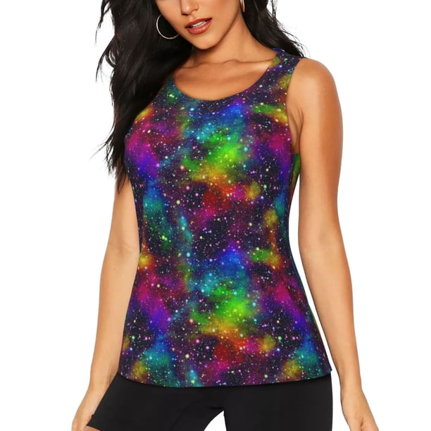 Fotbe Bright Universe Blusas Sin Mangas para Mujer – Estilo Casual, Corte Suelto, Slim-Fit, Cuello Redondo Deportivo, Tops de Verano para Gimnasio y Yoga-XX-Large