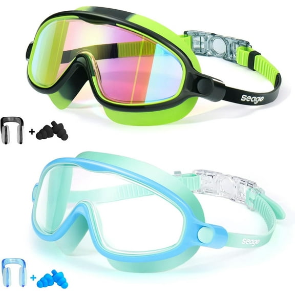2 Pack Swim Goggles Anti-Fog Anti-UV Wide View Swimming Goggles for Kids 3-14