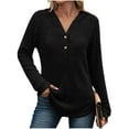 thumbnail image 2 of ABATAB Ribbed Knitted Hoodie for Women Soft Long Sleeve Button Sweatshirts with Hood Lightweight Drawstring Pullover Tops(XX-Large,Black), 2 of 6