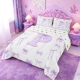 thumbnail image 2 of meiyoeat Princess Bowknot Monogram P Full Size Comforter Sets,Purple Watercolor Initial Letter Bedding Comforter Set For Girl,Reversible,3pcs,1 Comforter and 2 Pillowcases, 2 of 7