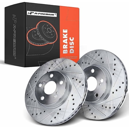 A-Premium Front Drilled and Slotted Disc Brake Rotors Set Compatible with Toyota Corolla 2009-2019 Matrix 2009-2014 Scion xD Pontiac Vibe Only 2-PC