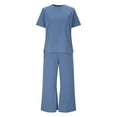 thumbnail image 2 of UPPADA 2 Piece Sets for Women Casual Summer Travel Vacation Outfits Short Sleeve Wide Leg Crop Pants Lounge Sets Dressy 2 Pieces Outfit Blue,XXL, 2 of 6