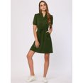 thumbnail image 4 of Vestidos casuales para mujer con cuello de muesca y botón frontal con cordón, vestido de manga corta Verde XL, 4 of 6